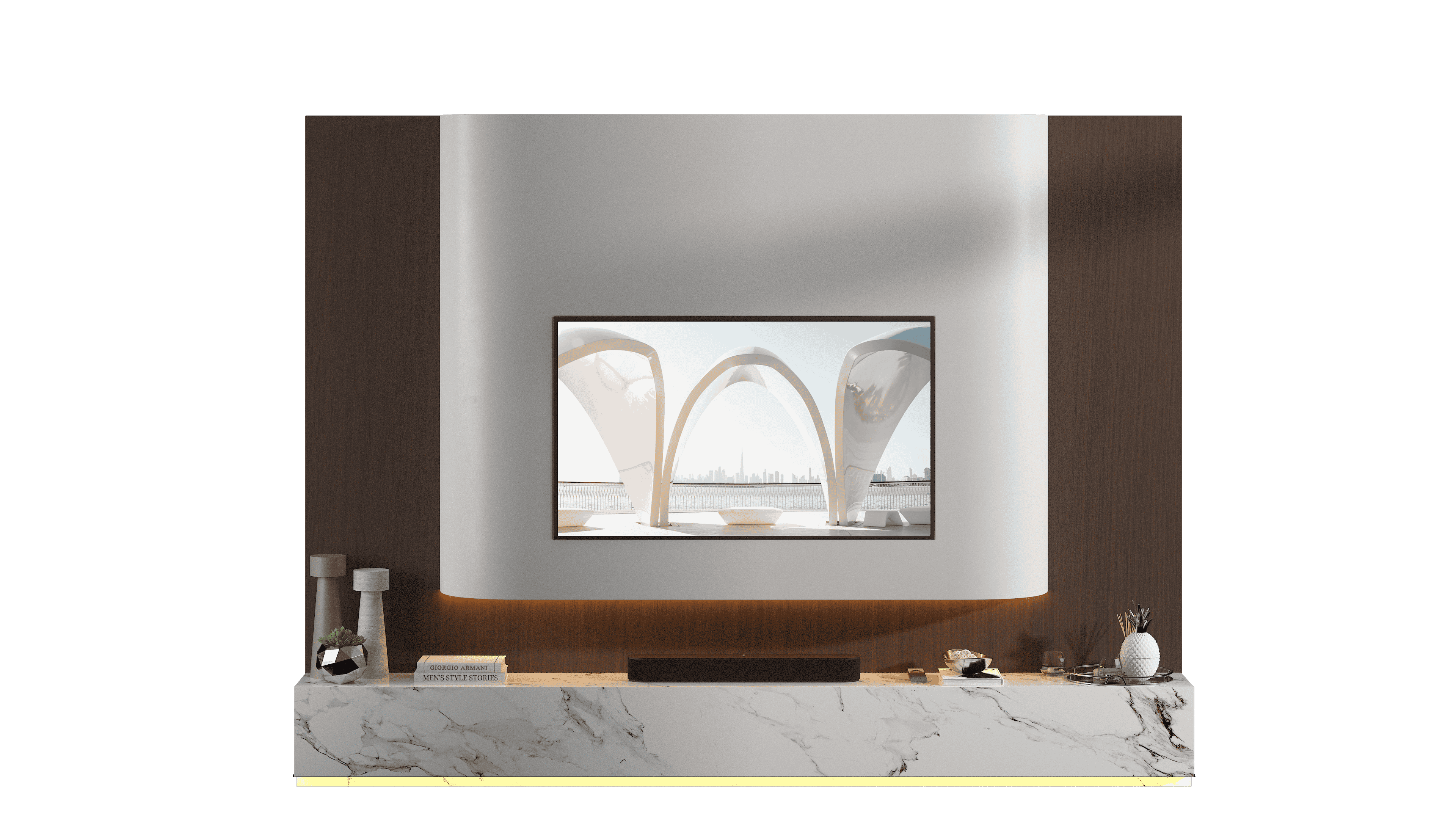 Rimal sculptural media wall in a Marina apartment